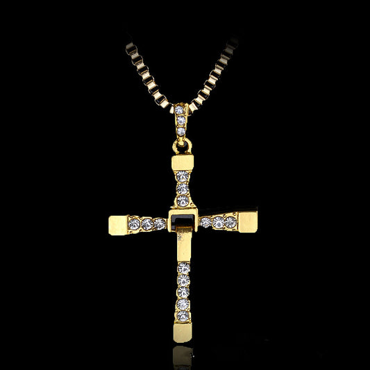 Fast And The Furious Dominic Toretto Vin New Movie Jewelry Classic Rhinestone Pendant Cross Necklaces High Quality Gift